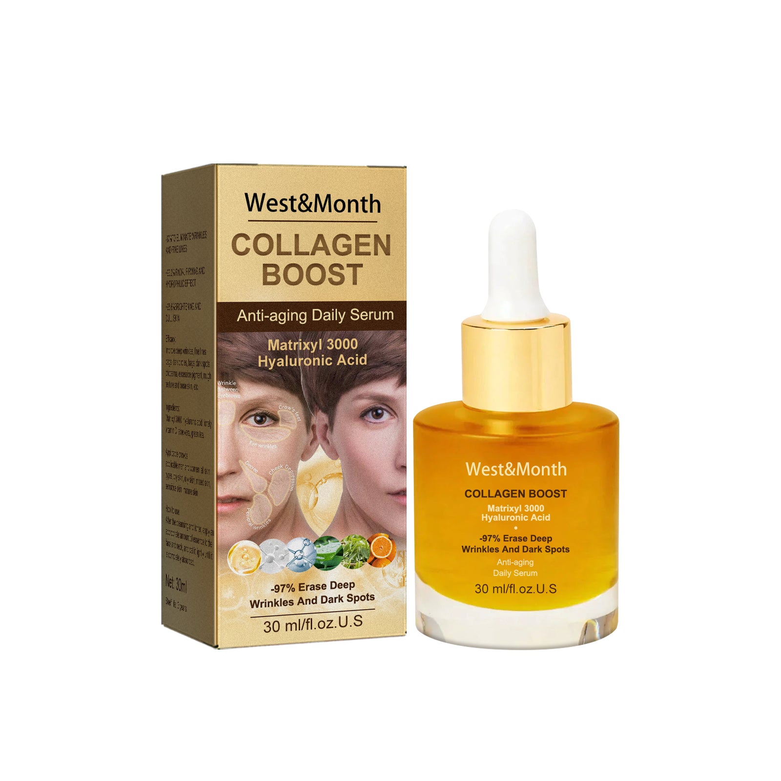 West&Month Collagen Anti-Wrinkle Essence fades spots, repairs skin barrier, hydrates and moisturizes