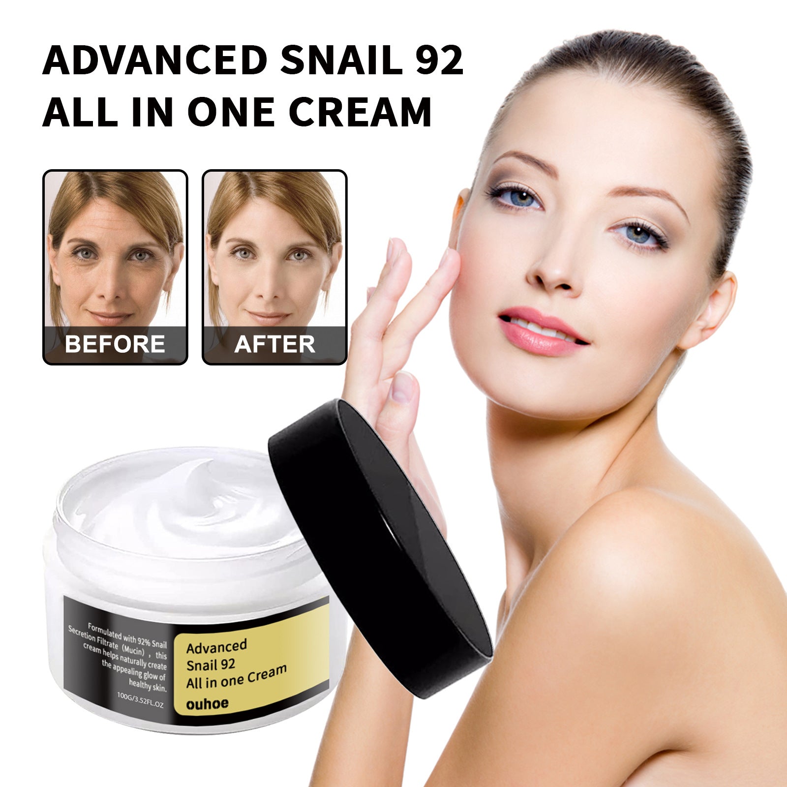 OUHOE Snail Essence Cream fades fine lines and nasolabial folds, moisturizes, tightens and anti-aging essence.