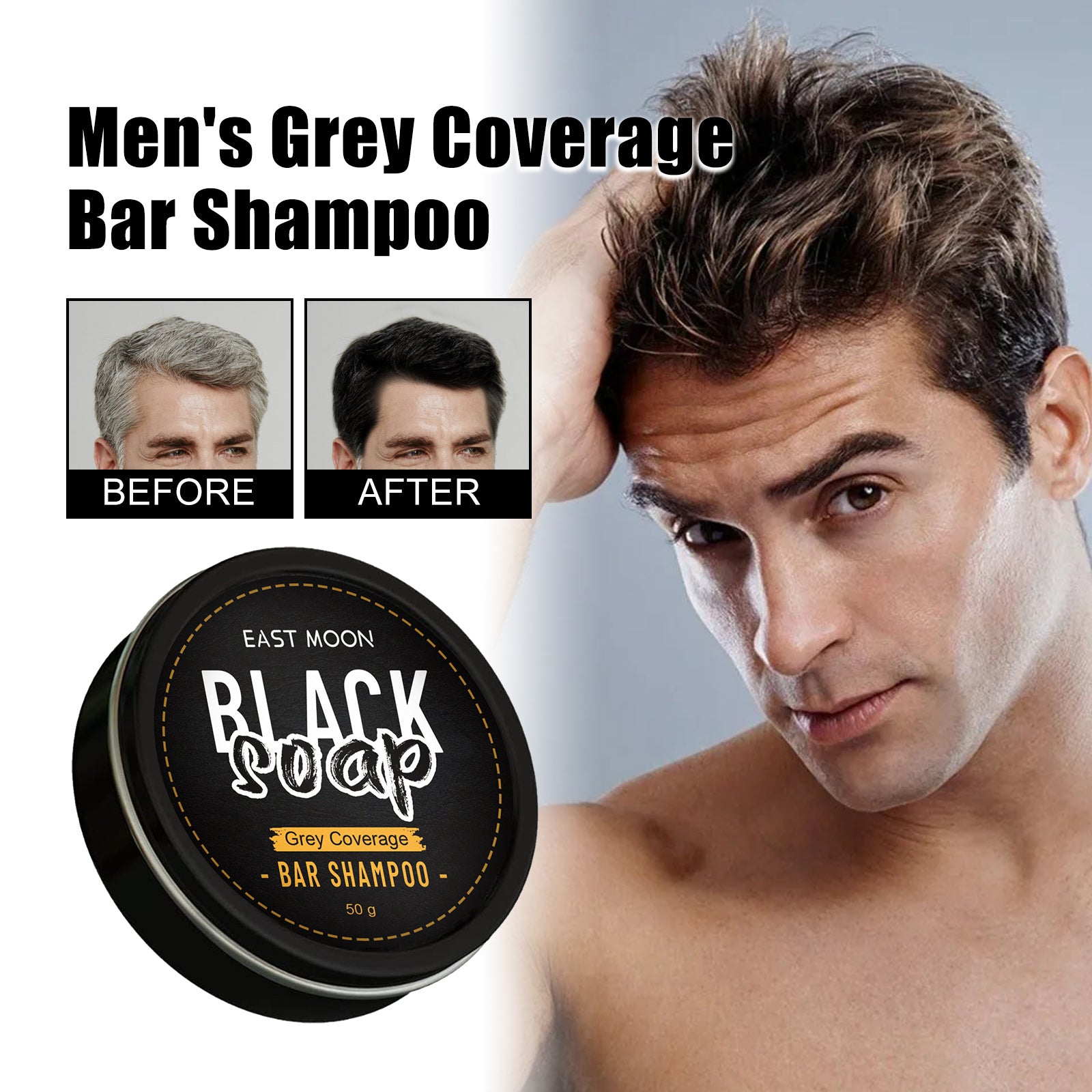 East Moon Men's Black Hair Soap Moisturizing Black Hair Cleansing Shampoo Soap