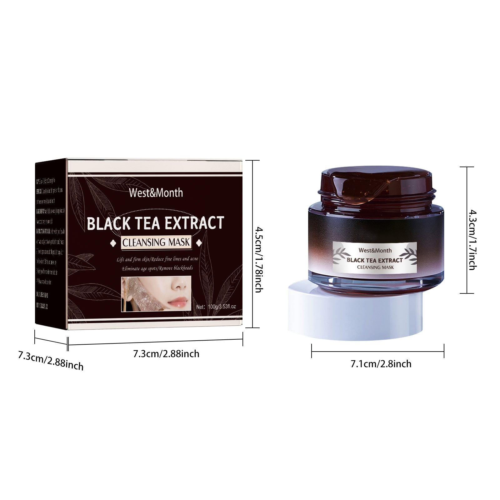 West&Month Black Tea Mask Cleans and refines pores, brightens skin and rejuvenates skin, spreadable mask
